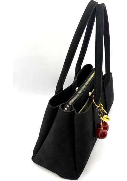 Kadın Kiraz Charm Detaylı Süet El ve Omuz Çantası