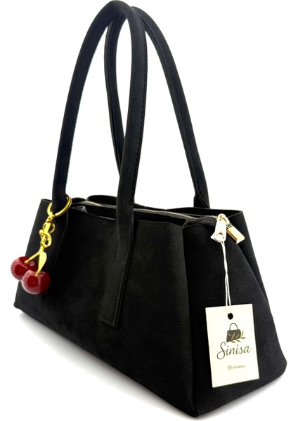 Kadın Kiraz Charm Detaylı Süet El ve Omuz Çantası