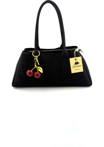 Kadın Kiraz Charm Detaylı Süet El ve Omuz Çantası