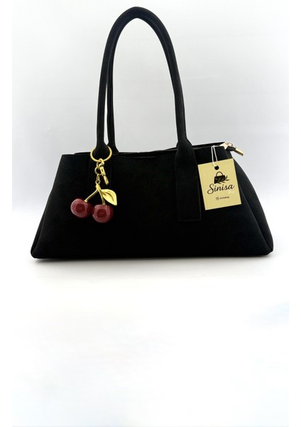 Kadın Kiraz Charm Detaylı Süet El ve Omuz Çantası
