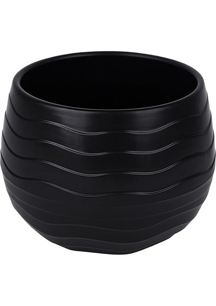 Dalgalı Gri Plastik Çiçek Bitki Saksısı (Siyah)