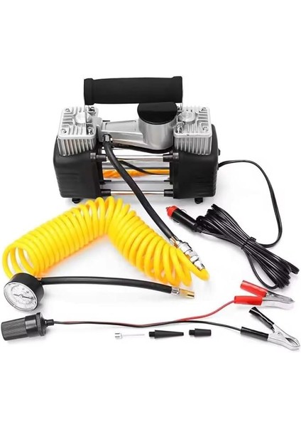 Oto Lastik Sisirme Kompresoru Hava Pompasi Metal Cift Silindirli Profosyonel Cantali