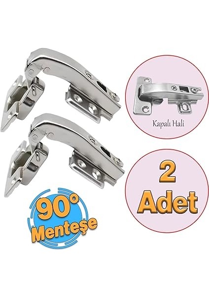 Dolap Kapak Tas Menteşe 90° Derece Açılı Frensiz Kör Dolap Köşe Menteşesi 2 Adet indirimleri