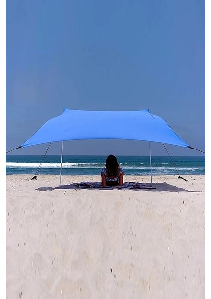 Zelt 2,3 Metre Gölgelik Tente Plaj Şemsiyesi Teras Bahçe Çardak Kamp Piknik Güneşlik Şemsiye (Mavi)