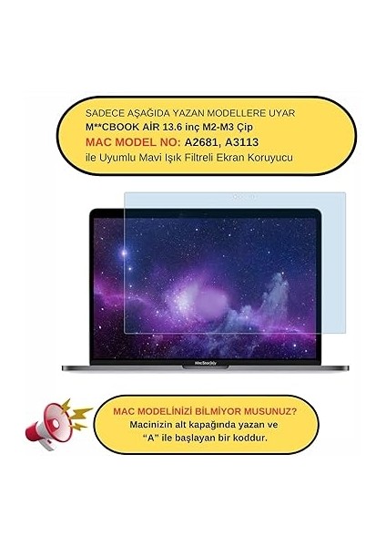 Macbook Air M4 M3 M2 13.6 Inç Ekran Koruyucu A2681 A3113 A3240 | Mavi Işık Önleyici Anti Blue Ray | Parlama Önleyici Şeffaf Mat Koruma Film Şeffaf fiyatları