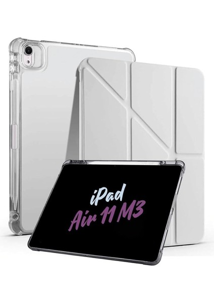 Air 11 Ile Uyumlu 2025 M3 Kalem Bölmeli Standlı Tri Folding Fuchsia Tablet Kılıfı Gri