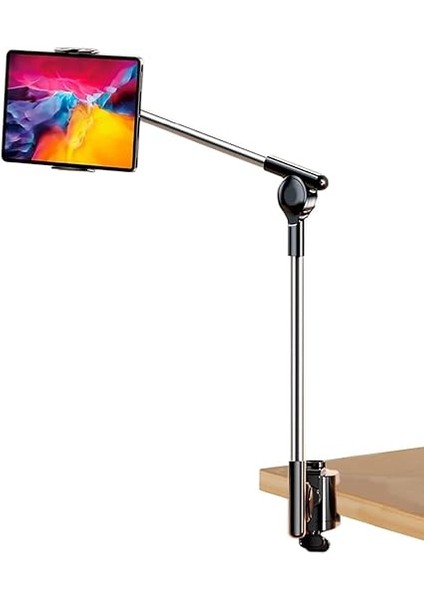 Profesyonel 12.9 Inçe Kadar Uyumlu Tablet Tutucu Yüksekliği Ayarlanabilir Kol ve Kendinden Açısı Ayarlanabilir 2 Eklemli 360 Derece Dual Turbo Auto Lock Siyah Renk ZM-050 (ZM-050) fırsatları