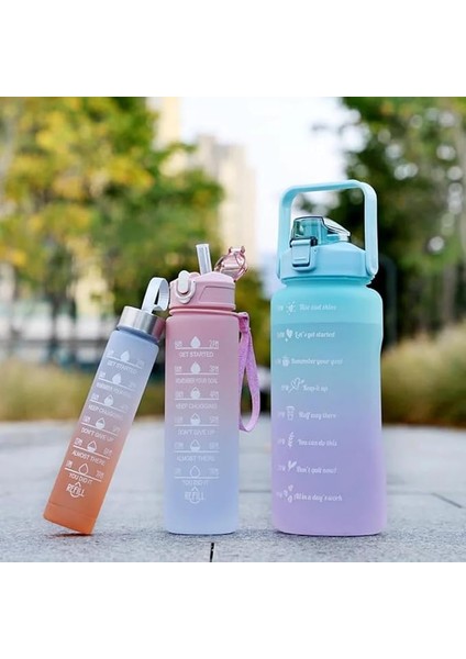 Su Matarası Motivasyonel 3lü Set Su Şişesi Suluk 2LT+900ML+500ML Tritan Spor Salonu Su Şişesi Suluk (Bpa Içermez)