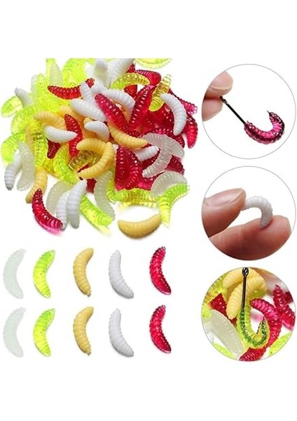 200 Adet 2,4cm Yumuşak Silikon Kurtçuk Olta Balık Yemi - 4 Farklı Renk - Fosforlu modelleri