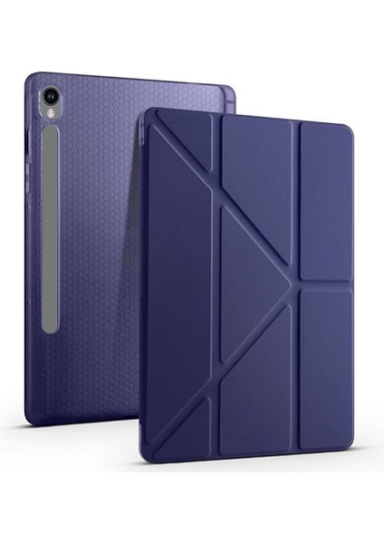 Kılıf Için Samsung Galaxy Tab S10 Fe PLUS/S10 Fe+ 13.1-Inçi Le Uyumlu Kılıf Üçgen Tri Folding Kalem Bölmeli Standlı Kılıfı (Lacivert)