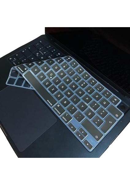 MacBook Klavye Koruyucu Türkçe F-Daktilo Eski-F-Düzeni Baskılı Uk-Ters L Enter Tipi Air 13,6-15,3inç- Pro 14,2-16,2inç M1-M2-M3-M4 Pro Max Uyumlu, Ultra Ince Silikon Klavye Filmi Siyah