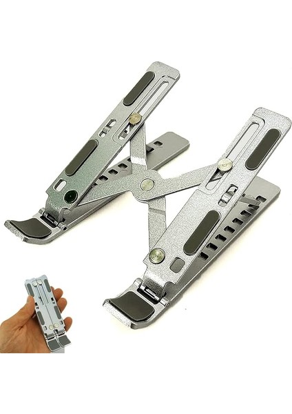 Mini Metal Stand Katlanabilir Çantada Taşınabilir Folding Alüminyum 8 Kademeli Telefon ve Tablet Standı 13 cm Mini Dizayn | RT008 Silver