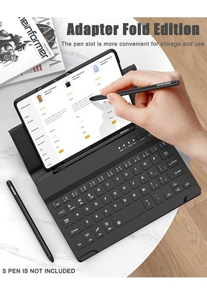 Galaxy Z Fold 5/6/7 ile Uyumlu Standlı Bluetooth Klavyeli ve Keyboard Kapak, Siyah fırsatları