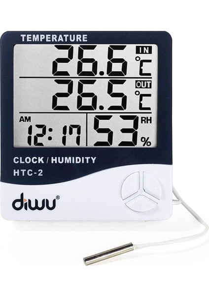 Htc-2 Problu Termometre Nem Ölçer Saat Takvim