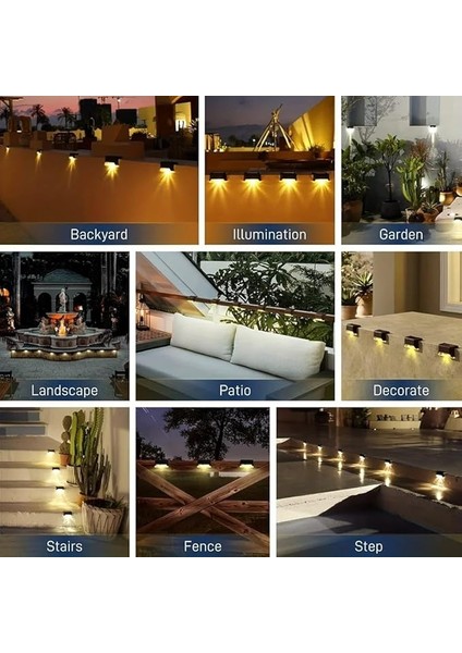 Güneş Enerjili Basamak Işıkları LED Solar Güneş Enerjili, Merdiven, Veranda, Bahçe, Balkon ve Çit Lambası, Köşebent, Yollar Vb. Su Geçirmez Water Proof Solar Lamba Gün Işığı (Siyah, 8 Adet) indirimleri