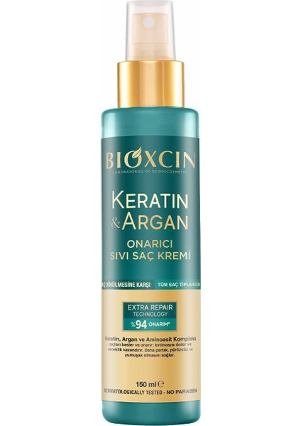 Keratin & Argan Onarıcı Sıvı Saç Kremi – Hidrolize Keratin, Argan Yağı ve Biocomplex B11 Içeren Durulanmayan Saç Bakım Spreyi – 150 ml – Yıpranmış Saçlar Için