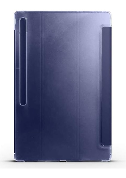 Samsung Galaxy Tab S9 ile Uyumlu Tablet Kılıfı Smart Cover Uyku Modlu Standlı Arkası Sert Şeffaf Kapak- Lacivert modelleri