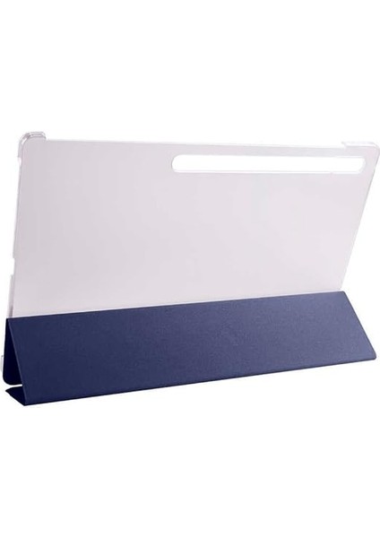 Samsung Galaxy Tab S9 ile Uyumlu Tablet Kılıfı Smart Cover Uyku Modlu Standlı Arkası Sert Şeffaf Kapak- Lacivert fırsatları