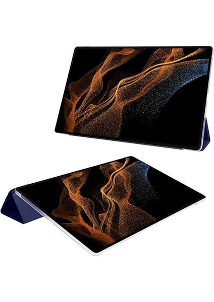 Samsung Galaxy Tab S9 ile Uyumlu Tablet Kılıfı Smart Cover Uyku Modlu Standlı Arkası Sert Şeffaf Kapak- Lacivert indirimleri