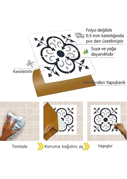 Kendinden Yapışkanlı Fayans Kaplama, Fayans Çıkartması, Duvar Zemin Kaplama Solo Fas Desenli Pvc Karo 30X30 cm (11 Adet / 1 M²) modelleri
