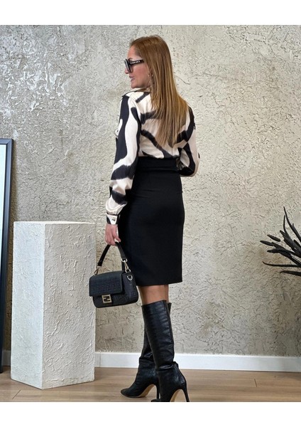 Kadın Uzun Kollu Yakalı Üst Dalgıç Eteği Krep Kemerli Elbise fırsatları