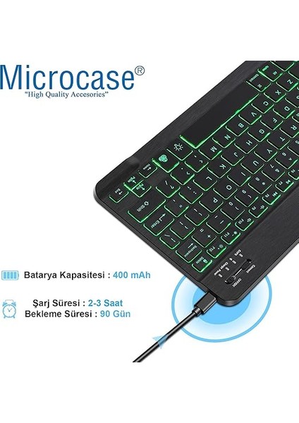 Tablet ve Telefonlar Için Rgb LED Işıklı Bluetooth Klavye Şarjlı Kablosuz + Tr Klavye Sticker - AL2670 Siyah fiyatları