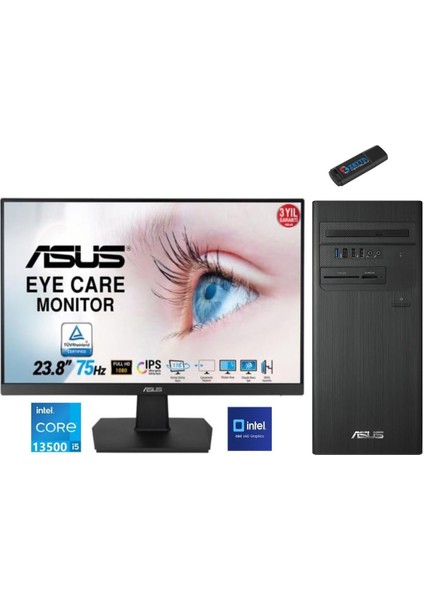 Expertcenter Intel I5 13500 8gb 256GB SSD Fhd 23.8 Monitör Freedos Masaüstü Blgisayar D1S500TE-5135000020W01+ZETTAUSBBELLEK