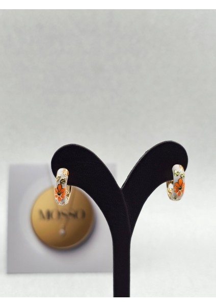 Çiçekli Mineli Turuncu Renk Çelik Küpe modelleri