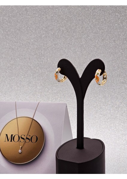 Çiçekli Mineli Turuncu Renk Çelik Küpe fırsatları