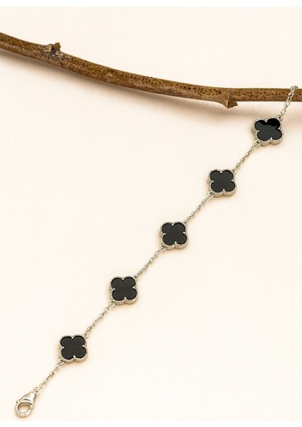 925 Ayar Gümüş Siyah Yonca Kadın Bileklik fiyatları