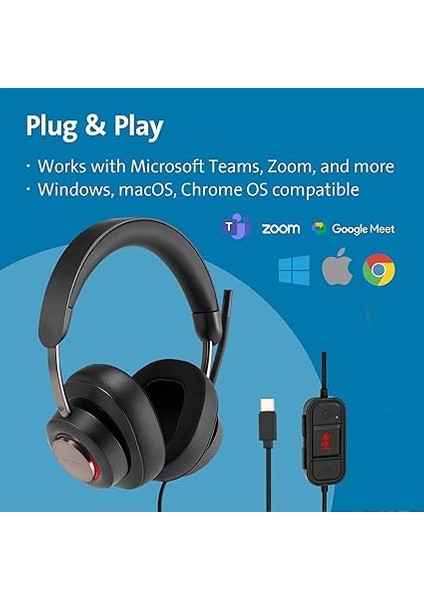 H2000 Kulak Üstü Usb-C Mikrofonlu Kulaklık, Windows ve Mac Uyumlu, Gürültü Önleme, Tak ve Çalıştır Bilgisayar Kulaklığı, Uzun 1,8 M Kablo, K83451WW fiyatları