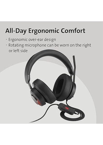H2000 Kulak Üstü Usb-C Mikrofonlu Kulaklık, Windows ve Mac Uyumlu, Gürültü Önleme, Tak ve Çalıştır Bilgisayar Kulaklığı, Uzun 1,8 M Kablo, K83451WW modelleri