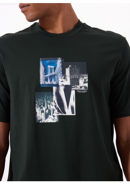 Bisiklet Yaka Baskılı Siyah Erkek T-Shirt XM000269 AF12112 UB001 T-Shırt fırsatları