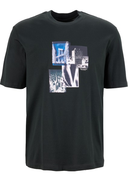 Bisiklet Yaka Baskılı Siyah Erkek T-Shirt XM000269 AF12112 UB001 T-Shırt