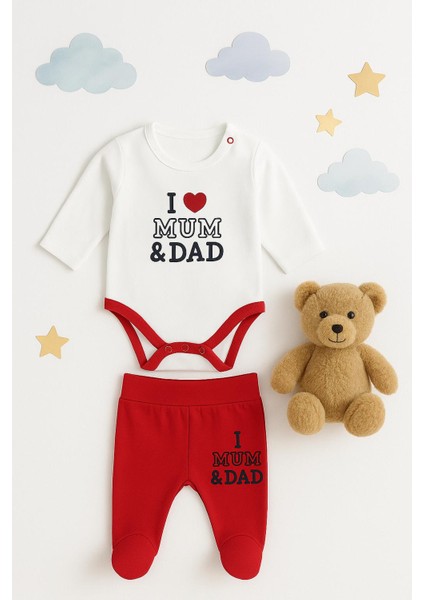 aki moda kids kız erkek bebeb yenidoğan unısex I MUM DAD baskılıbody zıbın patikti pantolon takım set fiyatları