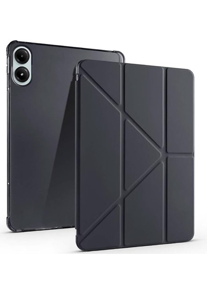 Xiaomi Poco Pad ile Uyumlu Kılıf Tri Folding Silikon Kalem Bölmeli Katlanabilir Standlı Pu Deri Yumuşak Kapak, Tablet Kılıfı [kalem Alanı, Akıllı Kapak, Uyku Modlu] (Siyah)