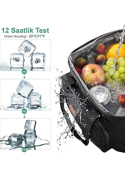 Termal Çanta, Soğuk Sıcak Tutucu Yalıtımlı Beslenme Çantası, Soğutucu Buzluk Yemek Çantası 15L - Siyah fırsatları