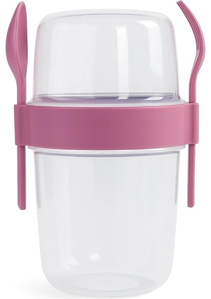 Müsli ve Granola Kapsülü, 1100 ml Sızdırmaz Yoğurt Kabı, Take And Go Kaşıklı Granola Kabı, Pratik ve Taşınabilir Tasarım (Pembe)