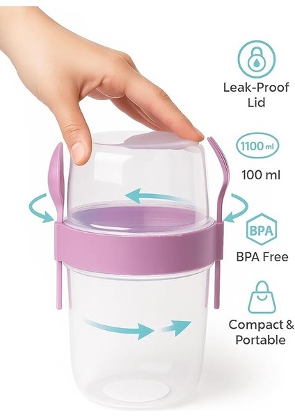 Müsli ve Granola Kapsülü, 1100 ml Sızdırmaz Yoğurt Kabı, Take And Go Kaşıklı Granola Kabı, Pratik ve Taşınabilir Tasarım (Pembe) fiyatları