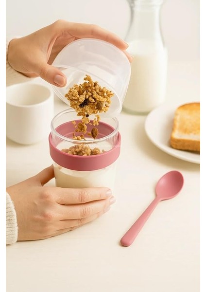 Müsli ve Granola Kapsülü, 1100 ml Sızdırmaz Yoğurt Kabı, Take And Go Kaşıklı Granola Kabı, Pratik ve Taşınabilir Tasarım (Pembe) indirimleri