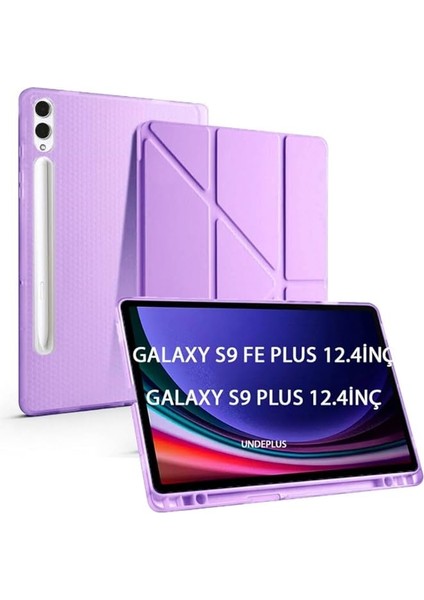 Samsung Galaxy Tab S9 Fe PLUS/S10 Plus Için Kılıf Kalem Bölmeli Trifolding Case X610 X616 X820 X826 X828 Lila