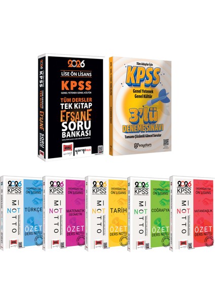 2026 Kpss Ortaöğretim Ön Lisans Tüm Dersler Özet Ders Notu-Tüm Dersler Tek Kitap Efsane Soru Bankası