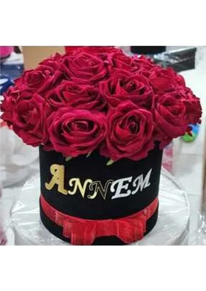 Anneler Günü Canım Annem Pleksi Baskılı 21 Lü Kutulu Yapay Gül Buketi