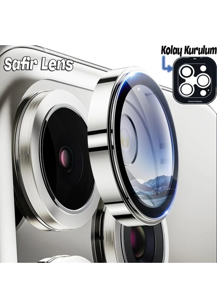 Apple iPhone 15 Pro Max Gerçek Cam Safir Lens Koruma Gümüş