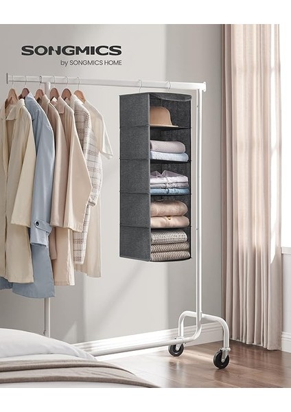 Asma Düzenleyici, Dolap Düzenleyici, Asma Raf, Asma Depolama, Katlanabilir ve Yerden Tasarruf, Metal Kancalar ve Bambu Ekler, Keten Dokusu, Gri RYCH06G fiyatları