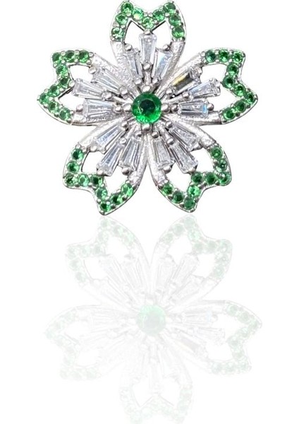 Yeşil Zirkon Taşlı Gümüş Çiçek Rozet Broş 1.8x1.8cm [TLCKCKYL09] fiyatları