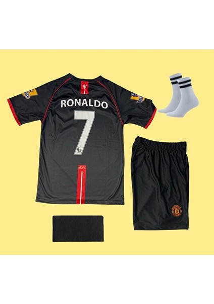 Manchester United Ronaldo 2008 Siyah Futbol Çocuk Forması 4'lü Set