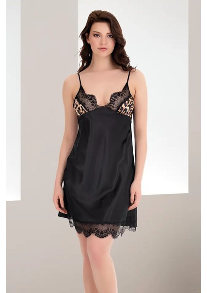 Lady Leopar Saten Gecelik Sabahlık Takım