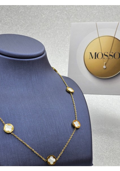 Mineli Yonca Model Beyaz Çelik Kolye Altın Renk fiyatları