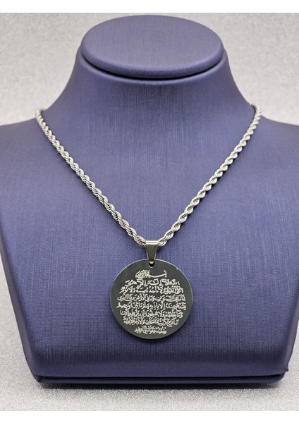 Ayetel Kürsi Yazılı Çelik Kolye Gümüş Renk modelleri